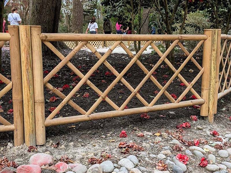 Miyazaki Japanese Garden Project installing a bamboo fence